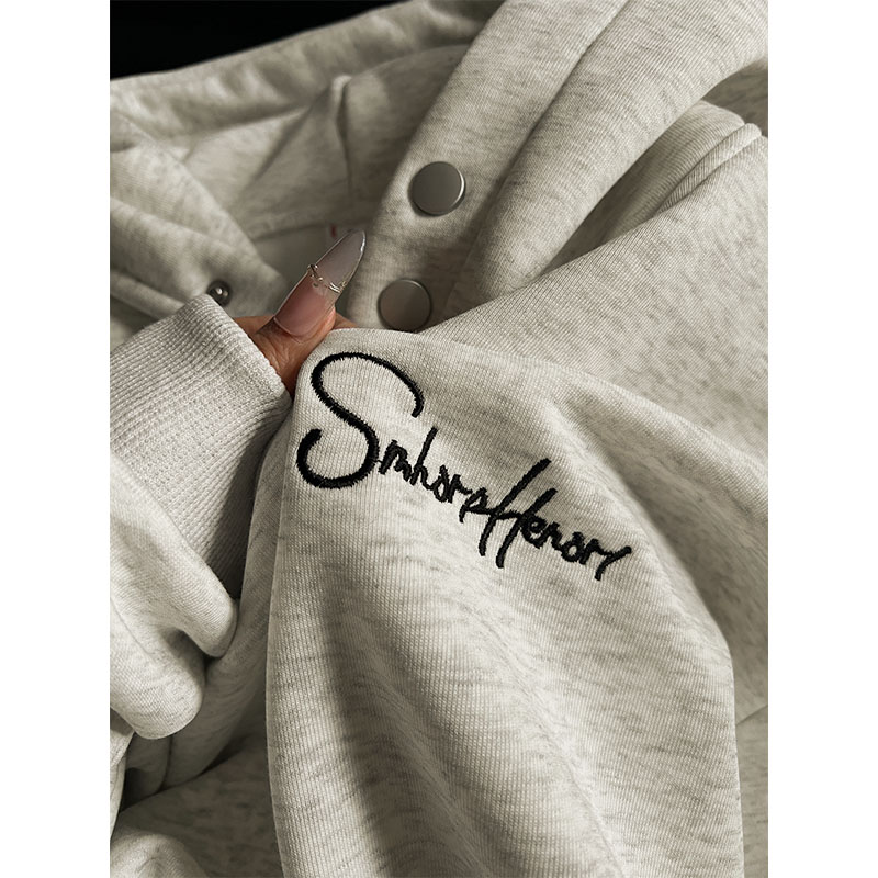 美式复古字母刺绣灰色加