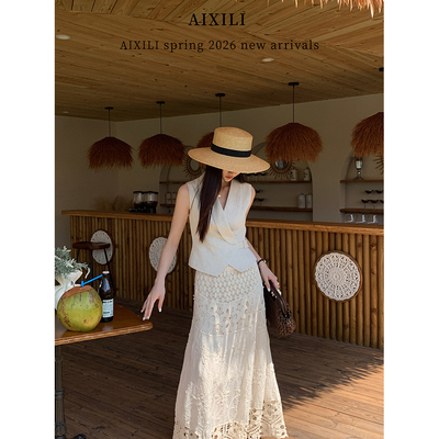 AIXILI爱西里-春南法假日氛围感重工提花镂空设计大摆半身裙A2077