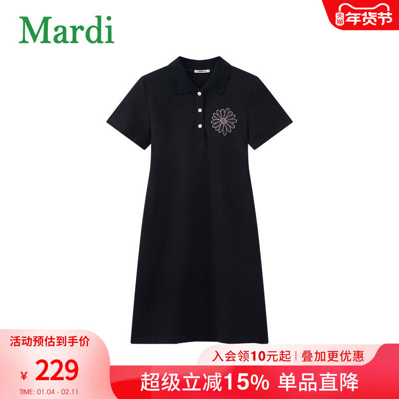 MARDI官方正品polo衫连衣裙小雏菊刺绣女2026夏新款收腰