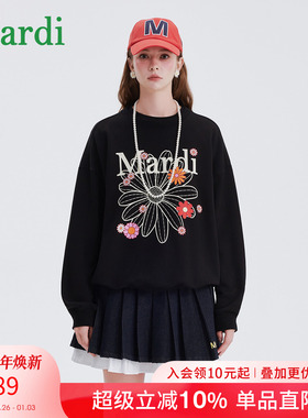 MARDI小雏菊印花圆领卫衣女士秋季新款时尚宽松休闲百搭长袖上衣
