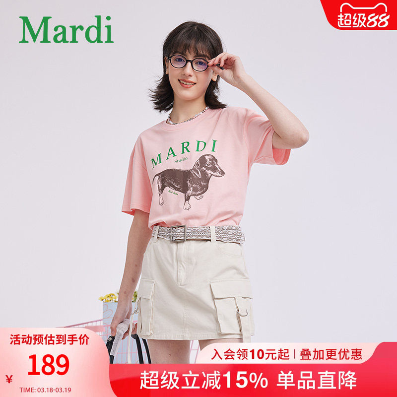 MARDI纯棉t恤正品腊肠狗字母时尚短袖显瘦圆领上衣女2026夏官方