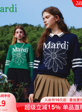 MARDI小雏菊毛衣女针织衫新款百搭圆领休闲长袖上衣时尚藤蓝少女