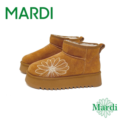 MARDI厚底雪地靴女冬季小雏菊刺绣加绒保暖棉鞋增高靴