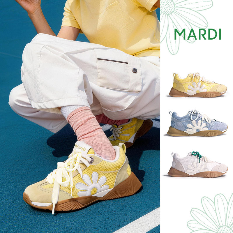 MARDI 德训鞋小雏菊刺绣复古拼接厚底透气时尚百搭休闲风运动鞋