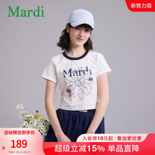 上衣女春夏新款 T恤辣妹风显瘦短款 小雏菊印花短袖 MARDI官方正品