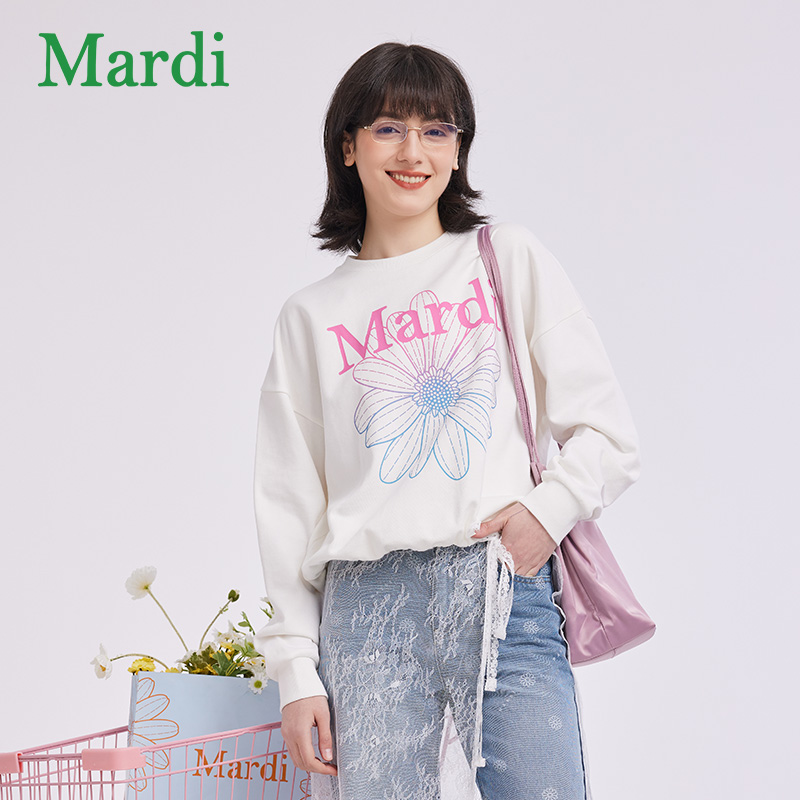 MARDI官方正品小雏菊渐变印花卫衣圆领宽松休闲薄款上衣女2025秋