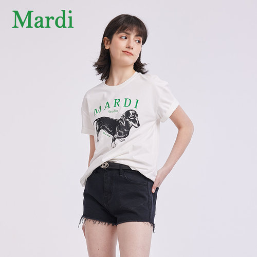 MARDI经典腊肠狗字母印花T恤