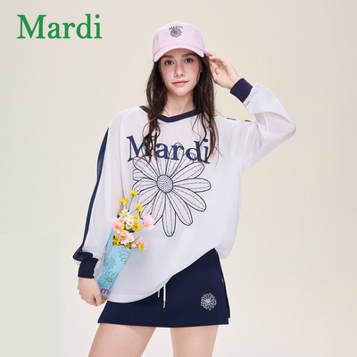 Mardi 小雏菊猫咪印花长袖 T 恤女薄款宽松防晒空调罩衫上衣