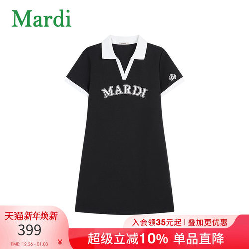 MARDI官方正品字母印花polo领连衣裙女夏休闲运动翻领学院风裙子
