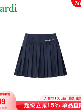 MARDI蝴蝶结女士学院风百褶半身裙女短裙藏蓝色A字裙高腰显瘦裙子