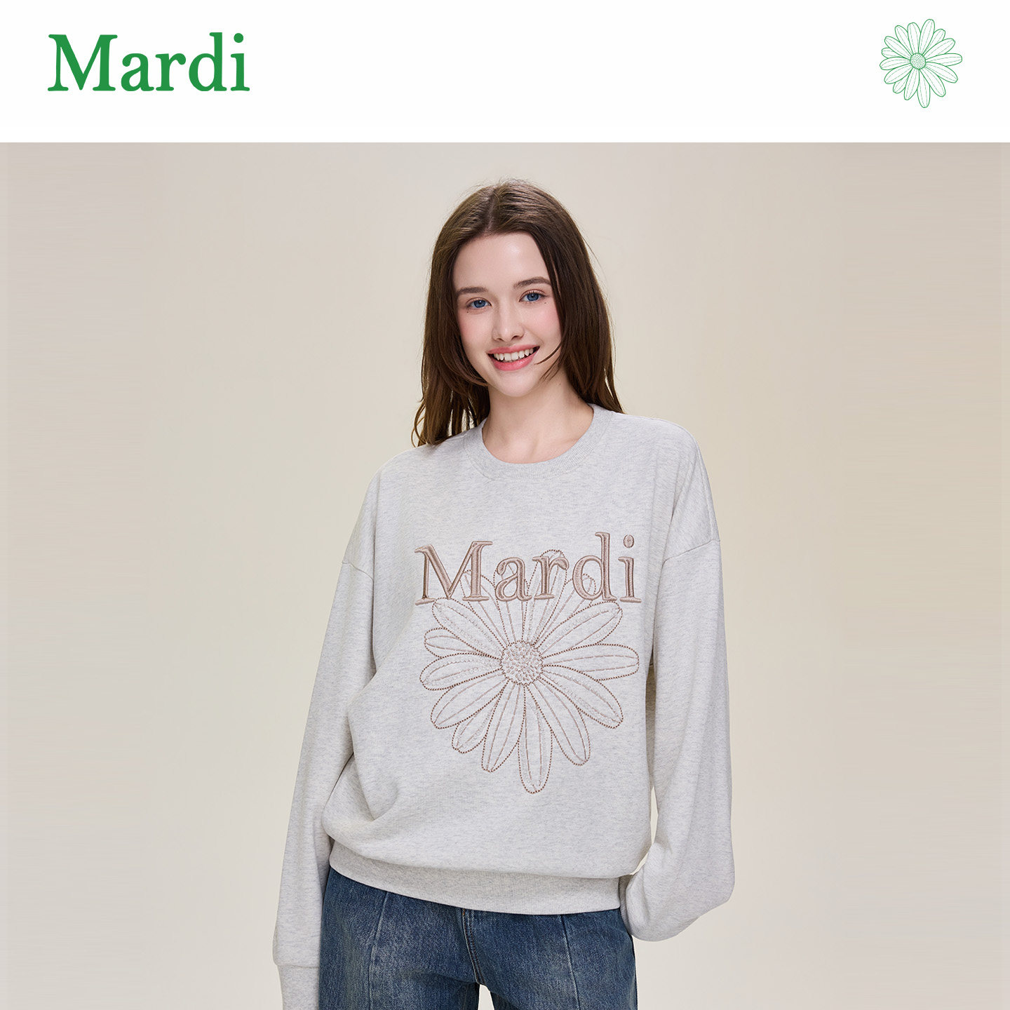 玛尔帝秋季小雏菊宽松卫衣女
