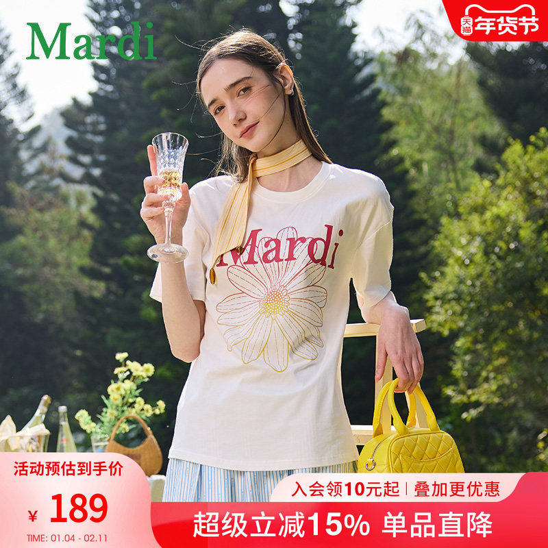 MARDI官方正品小雏菊2026夏季新款渐变字母时尚短袖T恤宽松