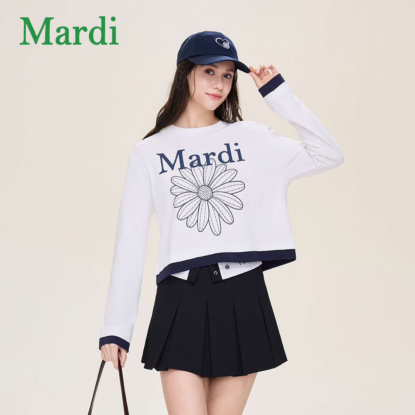 Mardi 小雏菊长袖 T 恤女保暖宽松防晒空调罩衫休闲百搭秋季上衣