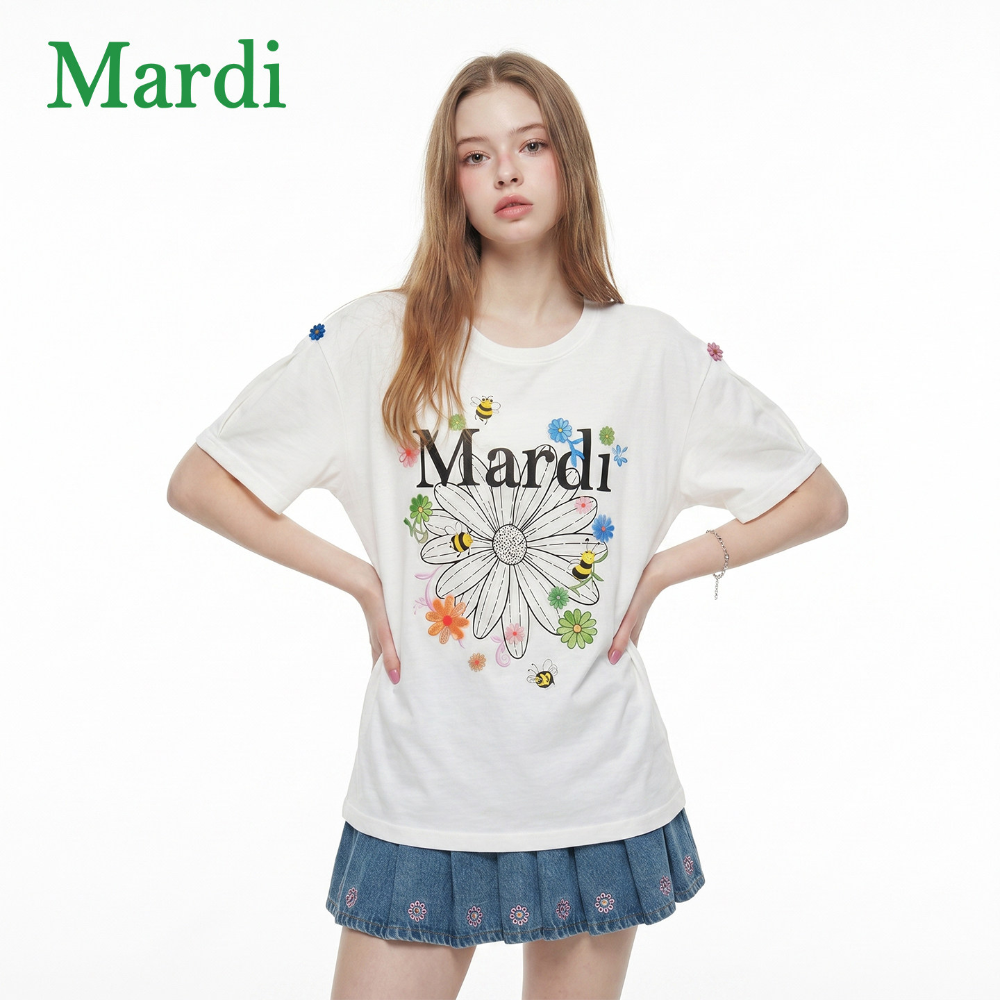 MARDI雏菊风短袖T恤女夏季新款小雏菊印花上衣圆领休闲时尚百搭