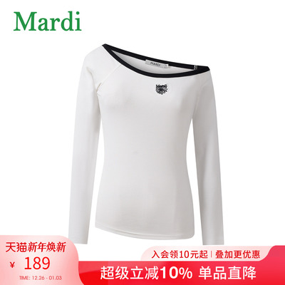 Mardi斜肩长袖T恤白色显瘦