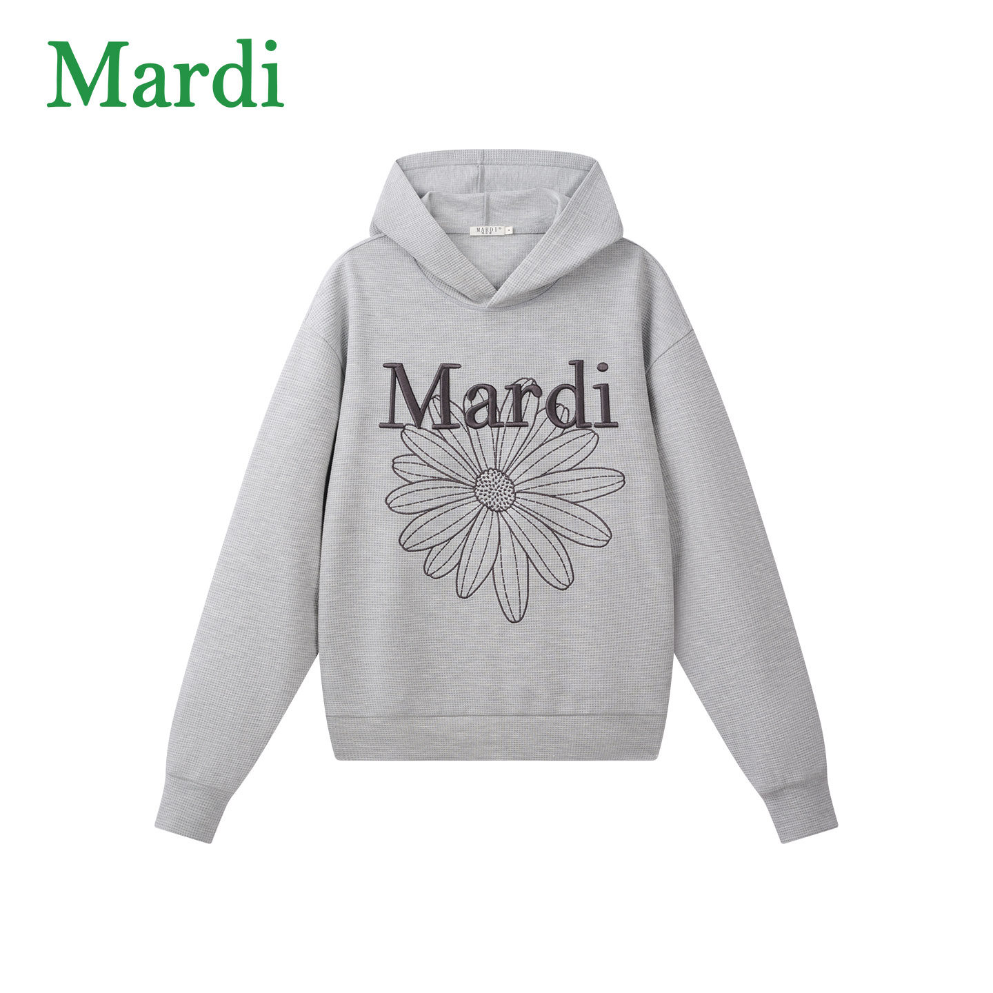 MARDI/玛尔帝花朵印花连帽卫衣灰色宽松休闲上衣女时尚百搭潮流