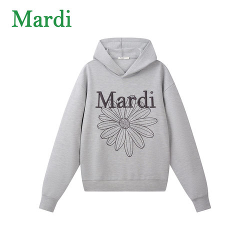 MARDI/玛尔帝花朵印花连帽卫衣灰色宽松休闲上衣女时尚百搭潮流