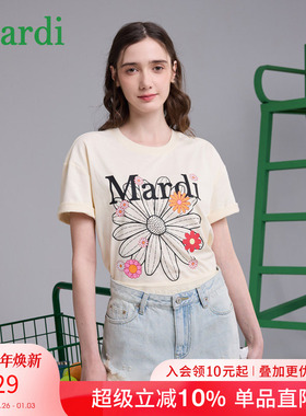 MARDI官方正品小雏菊多花字母短袖T恤宽松休闲2025夏季新款上衣女