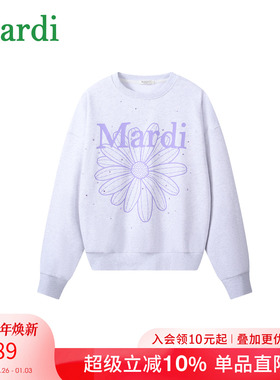 MARDI女装2025秋季新款女士圆领套头印花小雏菊打底卫衣长袖上衣