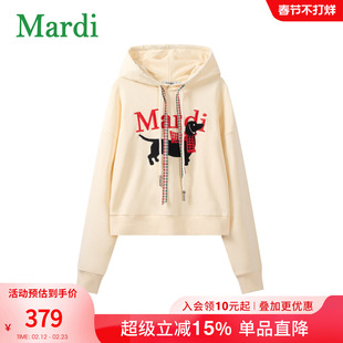 MARDI小狗刺绣连帽套头卫衣女士春冬季宽松休闲时尚百搭长袖上衣