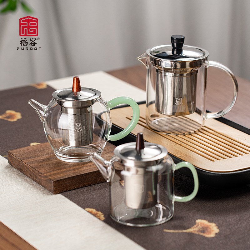 福容众享壶小茶壶高硼硅玻璃家用内胆不锈钢过滤泡茶壶耐高温茶具