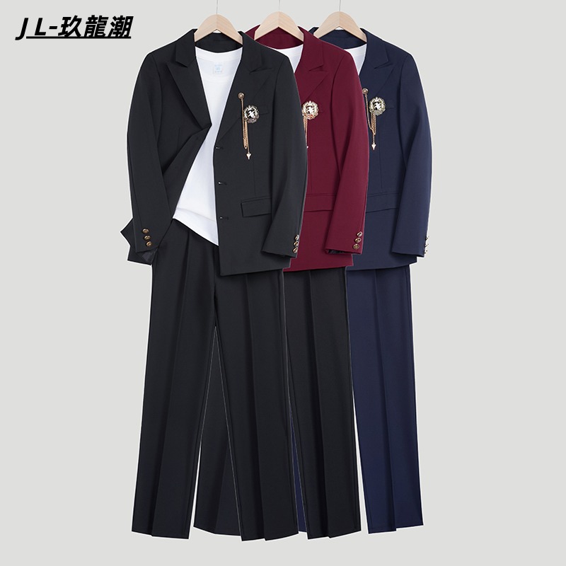 日系学院风DK西服套装宽松痞帅春秋季学生毕业照班服徽章JK制服男