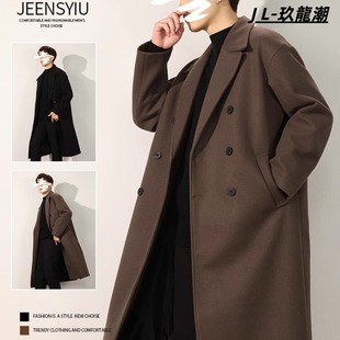 秋冬毛呢大衣男中长款过膝韩式外套潮牌休闲高级感痞帅英伦风潮男