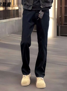 美式高街cleanfit黑色牛仔裤男春秋季搭配马丁靴的裤子弹力直筒裤