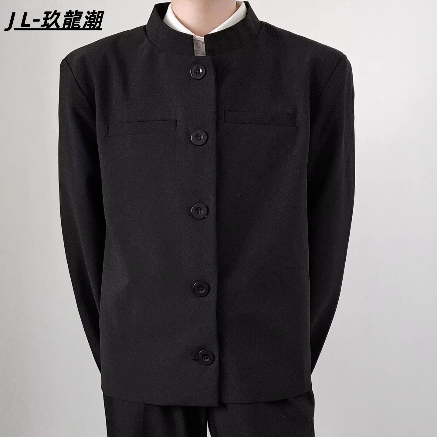 春秋复古雅痞垫肩小立领标准西装外套男高级感潮流新中式休闲西服