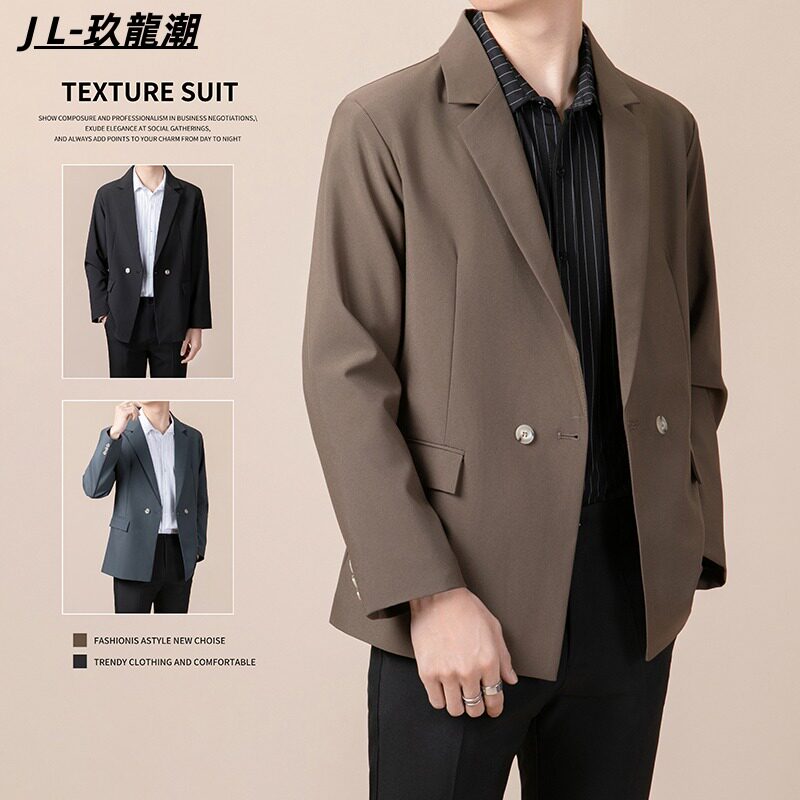 轻熟风黑色垂感抗皱小西服外套男士高级韩版修身百搭帅气西装上衣