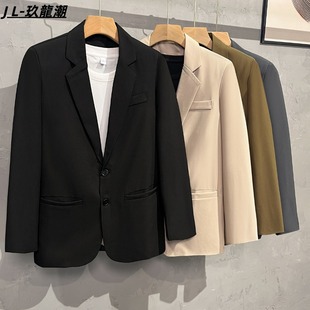 休闲轻熟商务风修身西装男士痞帅韩版中性纯色潮流宽松小西服外套