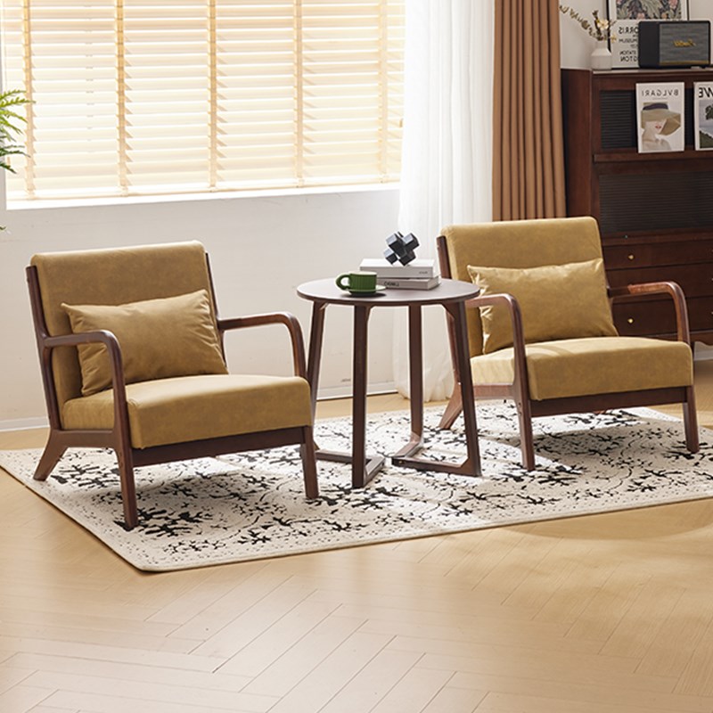 实木单人沙发椅酒店民宿客房设计师桌椅喝茶桌中古风高级复古书房