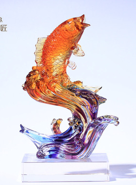 琉璃鱼的工艺品招财客厅水晶装饰品创意乔迁新居实用高档奢华