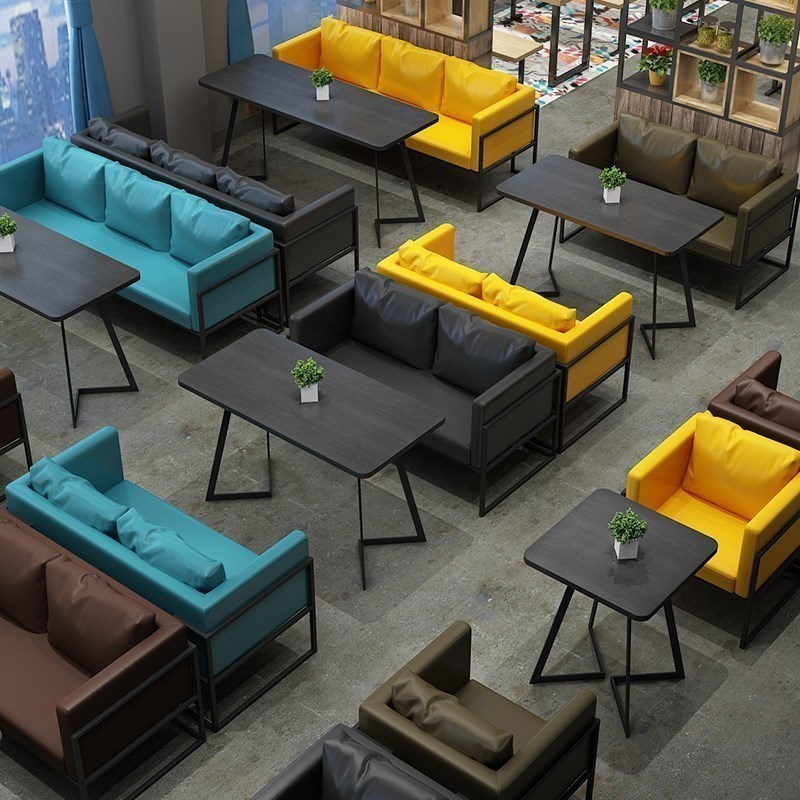 工业风休闲休息区咖啡厅桌椅组合清吧酒吧卡座沙发西餐厅铁艺商用