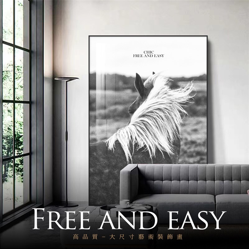 马画装饰客厅高级感摄影挂画小众艺术挂画轻奢黑白壁画Z卧室床头图片