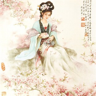 红楼梦金陵十二钗人物丝绸卷轴挂画林黛玉仕女茶楼酒店包厢装饰画