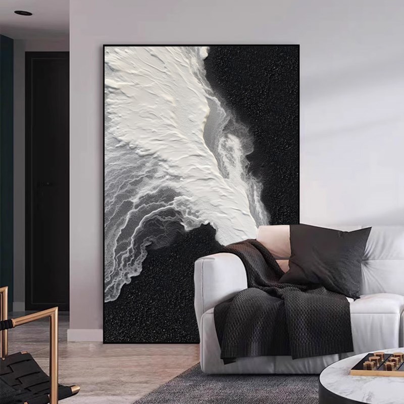 手绘油画黑白流韵立体肌理抽象艺术玄关挂画客厅背景墙落地装饰画 - 封面