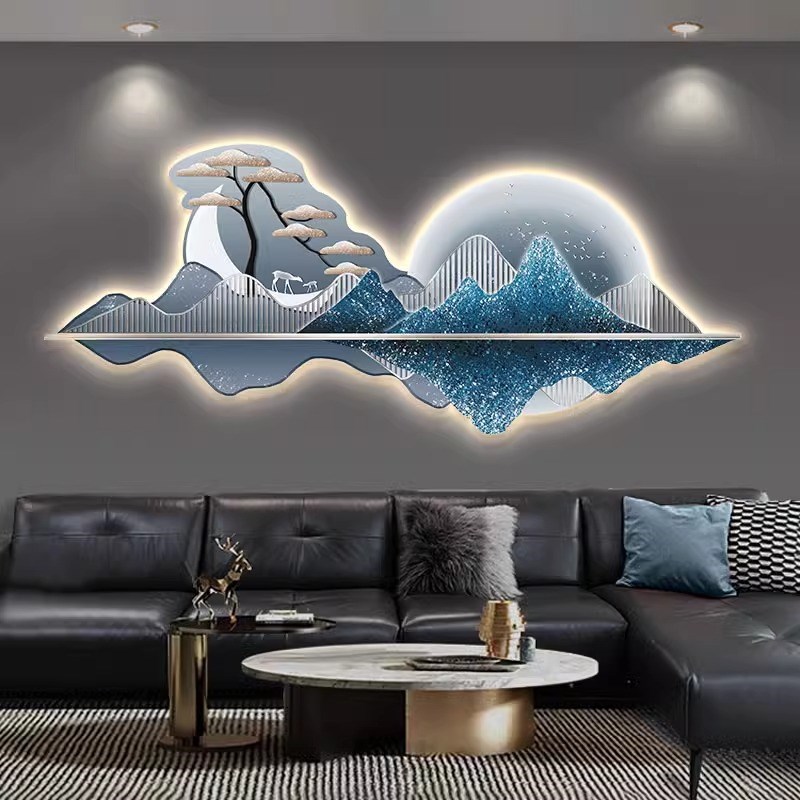 包安装客厅装饰画山水画沙发挂画大气led灯发光22新款背景墙画