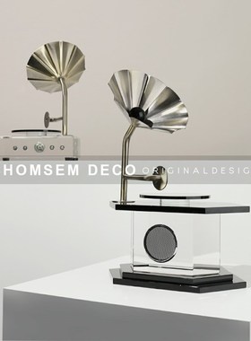 从上现代桌面装饰品水晶复古留声机创意家居软装饰品摆设