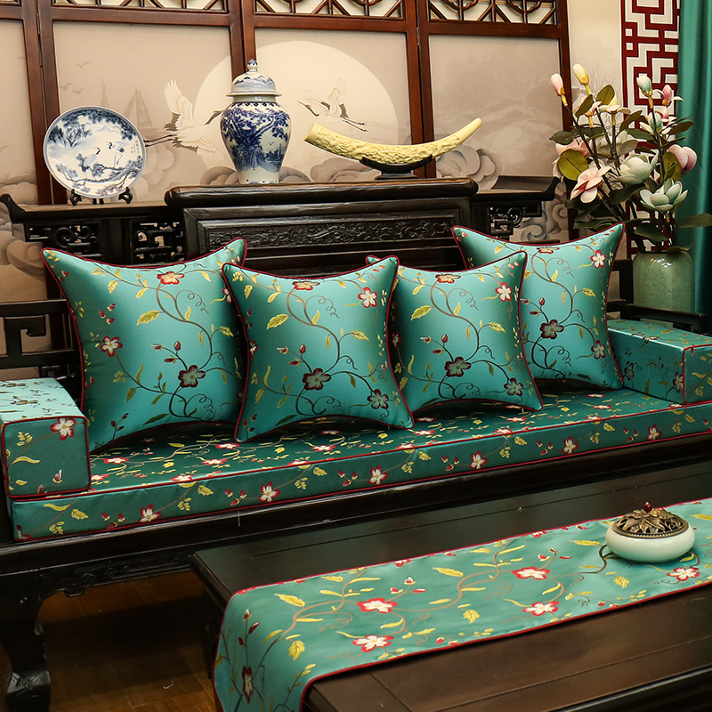 红木沙发坐垫中式实木家具绣花罗汉床垫子靠垫沙发垫五件