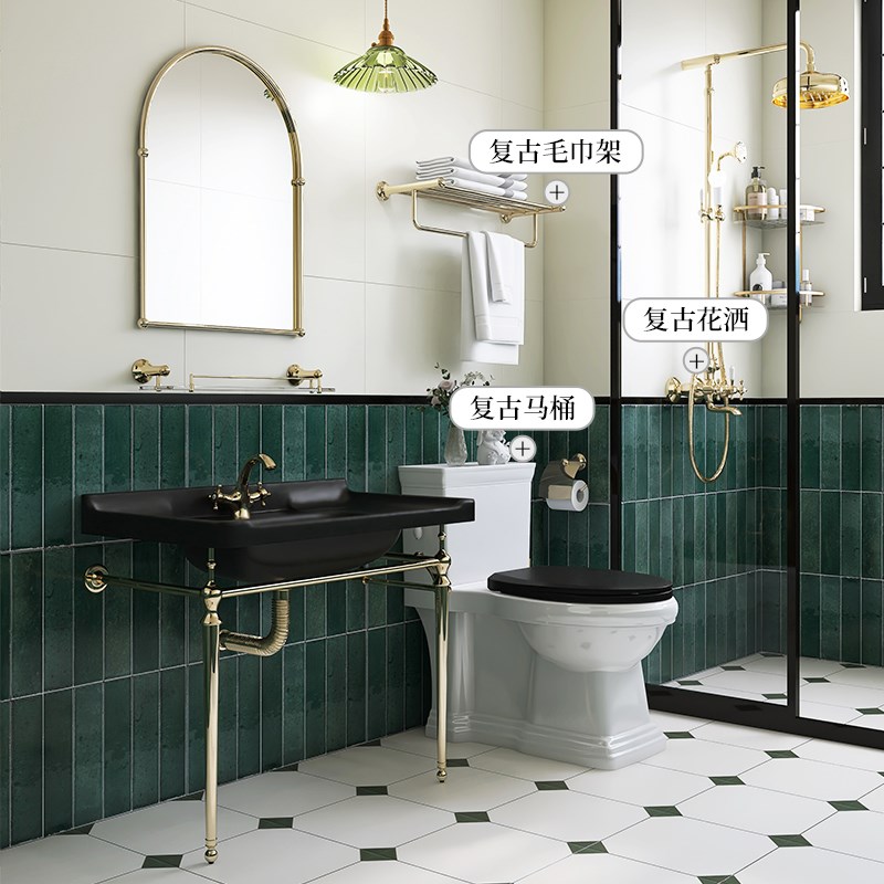 蔻伦黑色卫生间复古洗脸盆家用支架洗手台盆阳台落地式洗漱台池