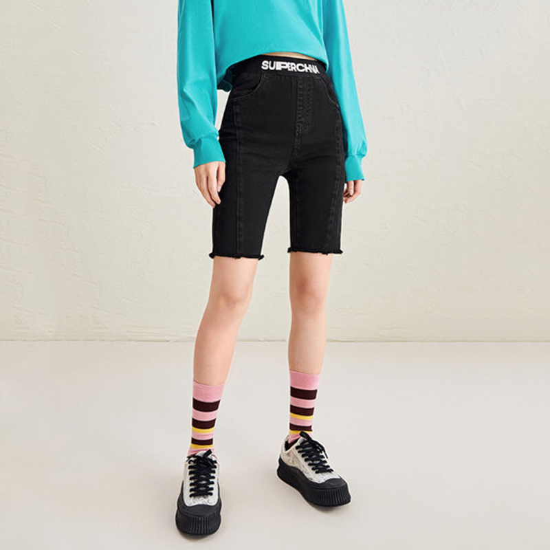 夏季女式弹力骑行牛仔裤短裤