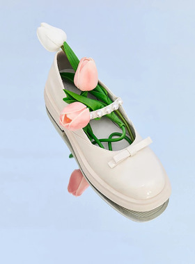 默认微瑕 L500斯文珍珠女单鞋2026甜美学院风蝴蝶结白色小皮鞋