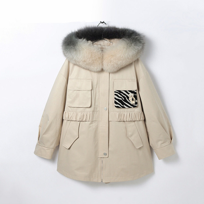 休闲保暖锁温双色毛领派克外套