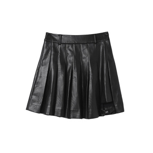 一线大品牌撒柜清仓折扣女装 L282 高端休闲黑色半身裙PU百褶半裙