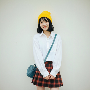 鸟撤柜剪牌L276秋冬厚全棉格纹百褶半裙女装 学院风少女学生短裙子