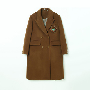 保暖防风羊毛大衣休闲呢子外套爱心长款 呢大衣Z115一线品牌撒柜款