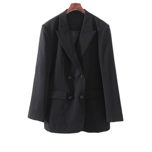 黑色单西双排扣西装 一线品牌剪牌清仓L096 外套上衣女鸟撤柜女装