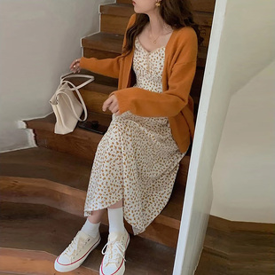 剪牌 法式 L573秋季 吊带连衣裙子 复古碎花 度假风中长款 鸟撤柜女装