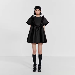 鸟撤柜剪牌L218高级感小众联名款 设计师甜蜜显瘦 黑色连衣裙子夏季